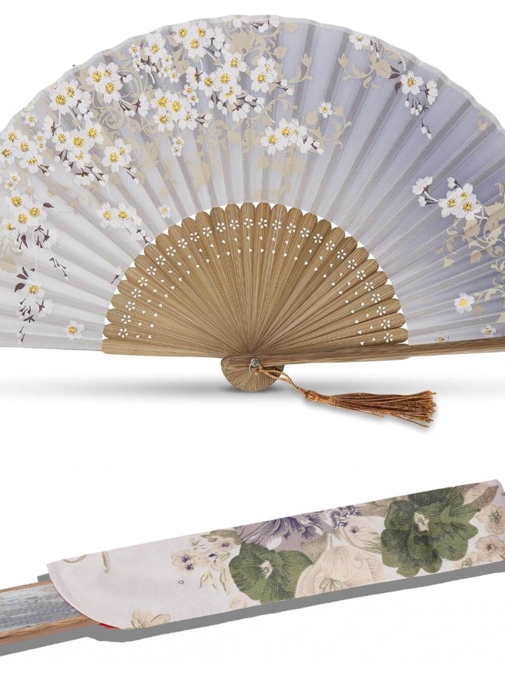 Hand Fan Foldable for Women, Folding Hand Fan, Grey Little Sakura